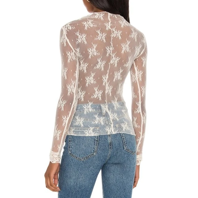 Long Sleeve Round Neck Lace Top