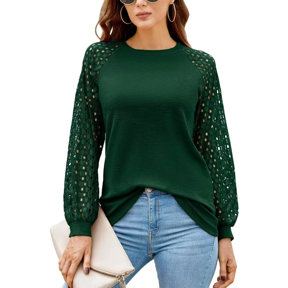 Loose Hollow Lace Long Sleeve Top