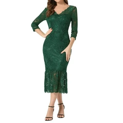 3/4 Sleeve Ruffled Lace Dress